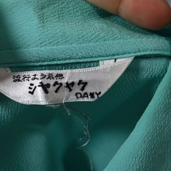 Vintage Asian Teal Blue High Neck Blouse Short Puff Sleeves Small - Picture 11 of 11